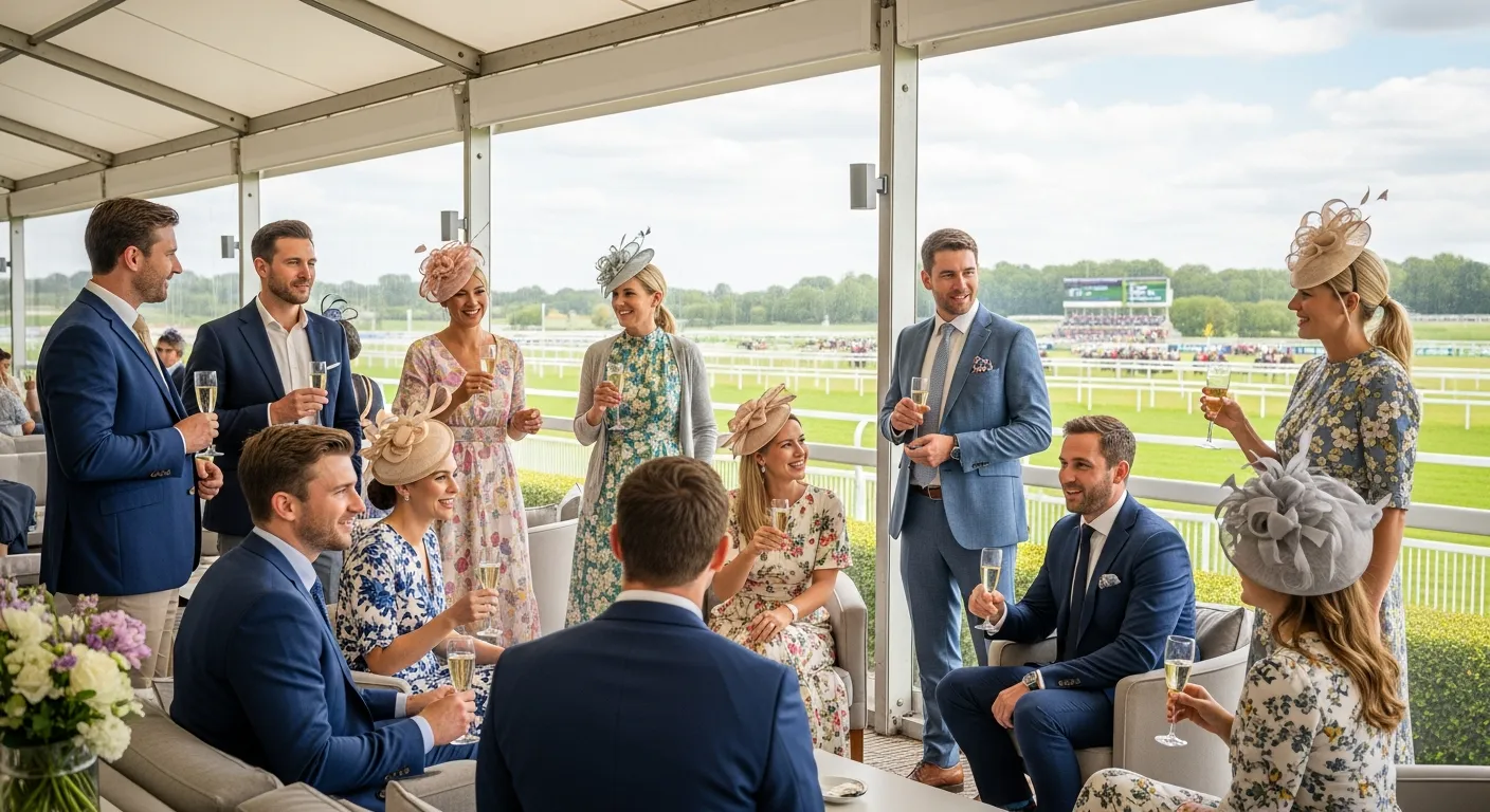 Corporate hospitality group enjoying a luxury VIP experience at a prestigious horse racing event