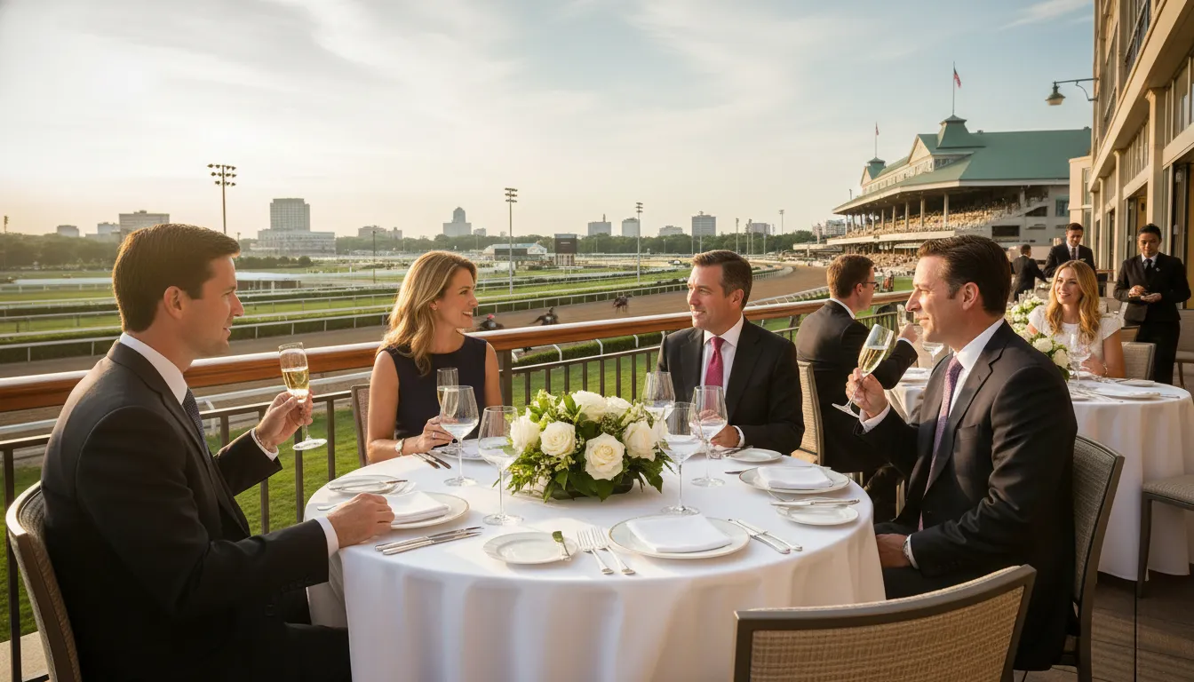 Executive guests enjoying Preakness Stakes corporate hospitality