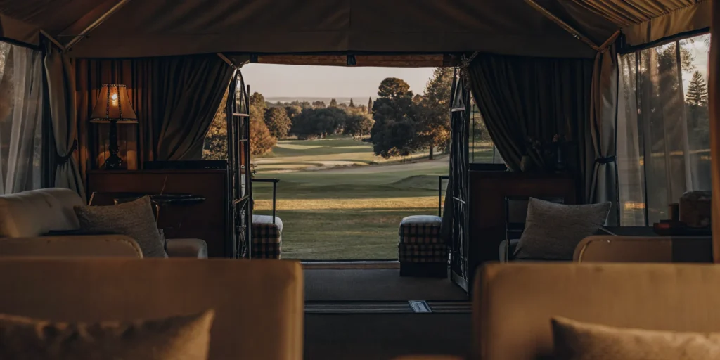 Luxury corporate golf hospitality suite overlooking the fairway at Medinah Country Club