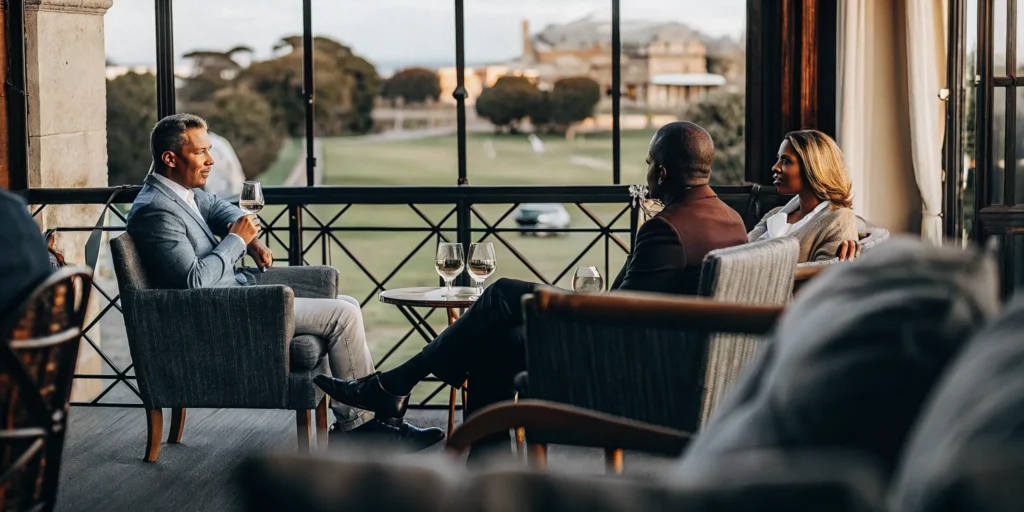 Luxury corporate hospitality suite overlooking a golf course