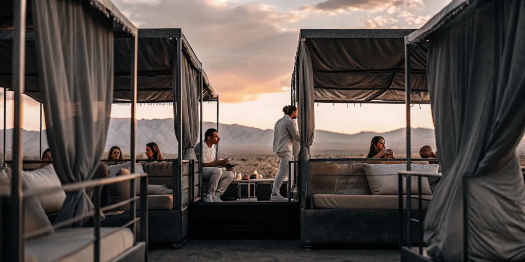 Premium VIP hospitality lounge at Stagecoach Festival at Empire Polo Club in Indio California desert landscape