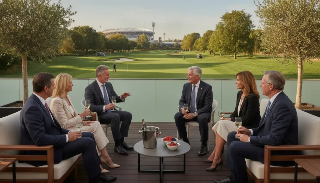 Executive networking at a premium sporting event hospitality terrace