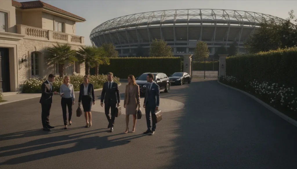 Corporate hospitality housing guests arriving at a luxury event residence