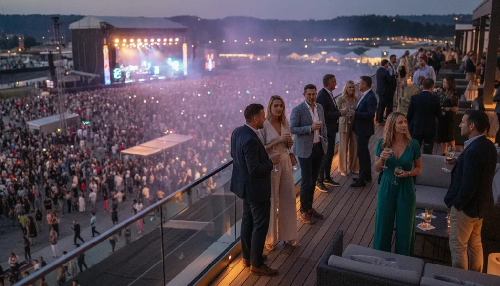 Corporate guests enjoying an elevated electronic music festival hospitality experience