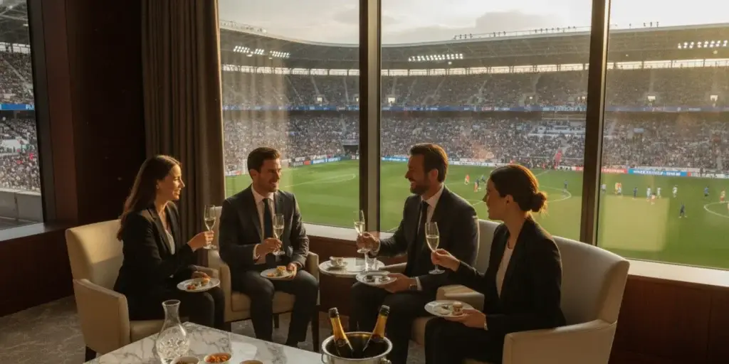 Race fans enjoying a premium hospitality view at a major sporting event